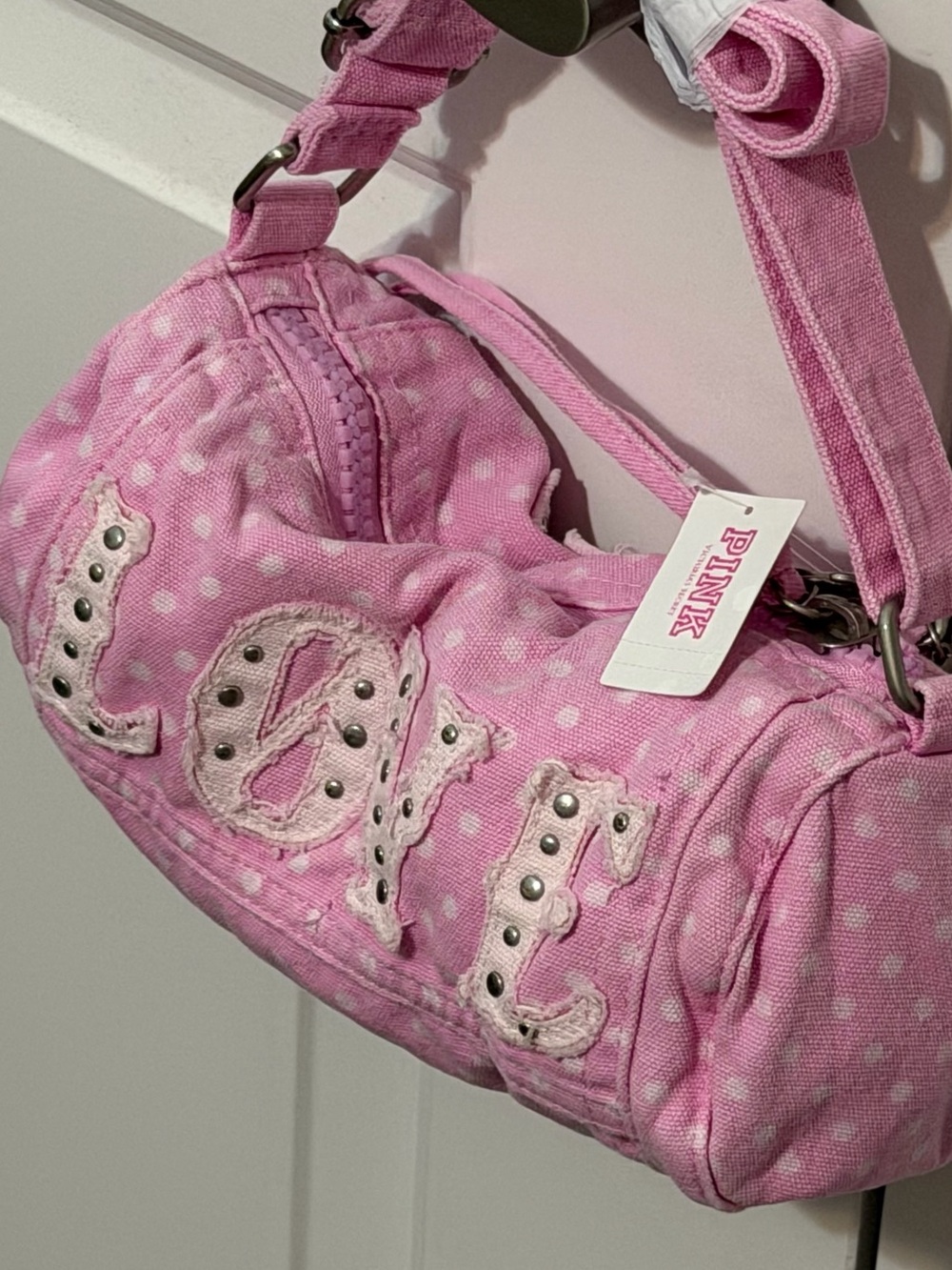 Victoria's Secret PINK Canvas Rolled Duffle Shoulder Bag in pink denim - Picture 9 of 12